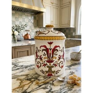 Pier 1 Earthenware Oralia Mediterranean Floral Discontinued Ceramic 11”Canister